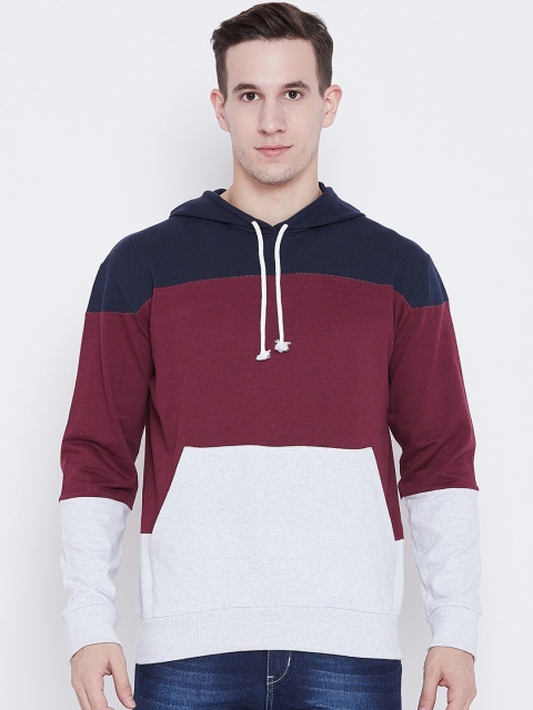 

The Dry State Men Maroon & Green Colourblocked Hooded Sweatshirt
