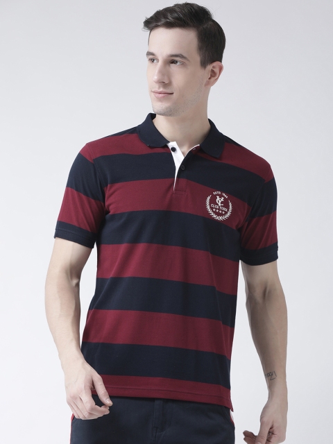 

Club York Men Navy Blue Striped Polo Collar T-shirt