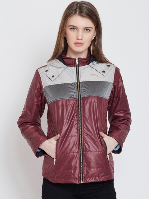 

JUMP USA Women Red & Grey Colourblocked Lightweight Hooded Parka