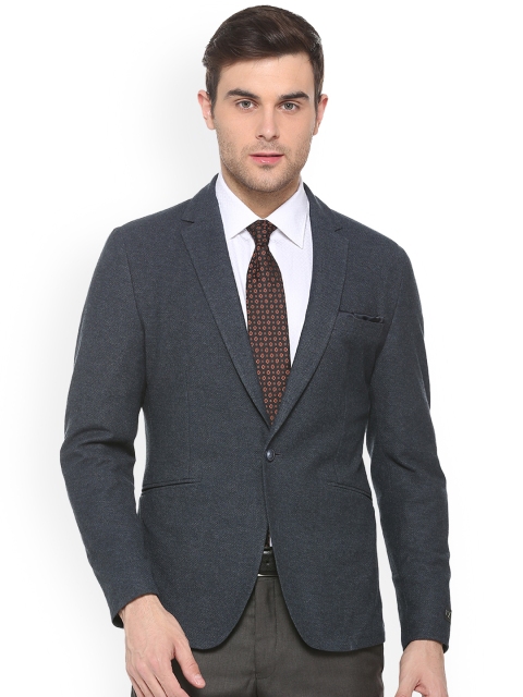 

V Dot Men Blue Solid Slim-Fit Single-Breasted Blazer