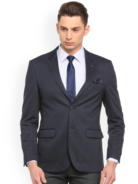 

Van Heusen Men Blue Self-Design Slim-Fit Single-Breasted Blazer