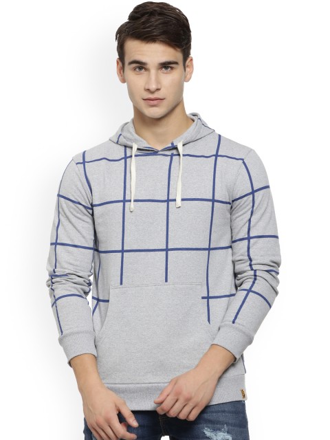 

Campus Sutra Men Grey Checked Hooded Sweatshirt
