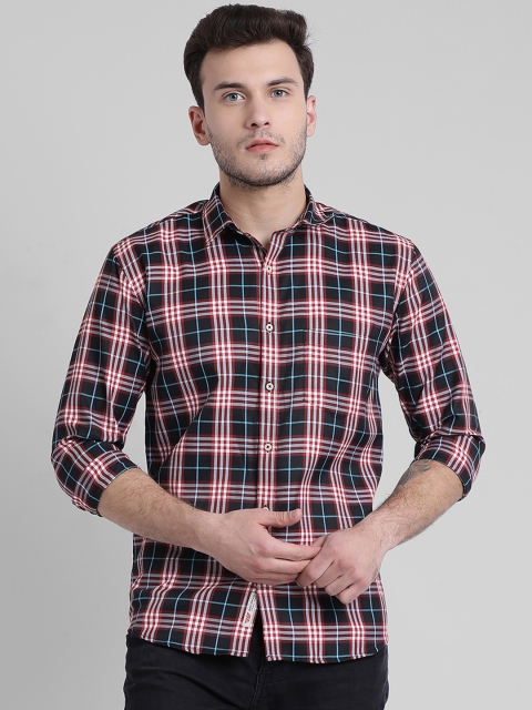 Being Fab Men Black & White Slim Fit Checked Casual Shirt
