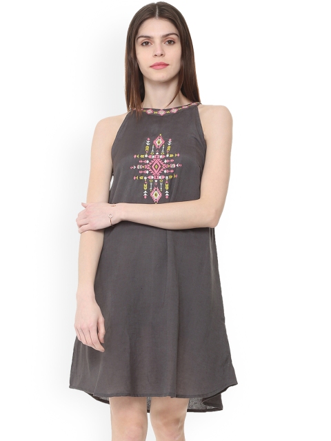

People Women Grey Printed A-Line Dress