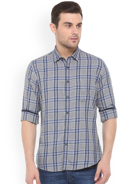 

Van Heusen Sport Men Grey & Blue Slim Fit Checked Casual Shirt