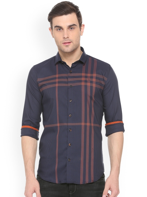 

V Dot Men Blue Slim Fit Checked Casual Shirt
