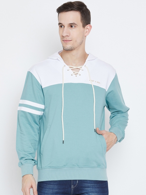 

JUMP USA Men Blue & White Colourblocked Hooded Sweatshirt