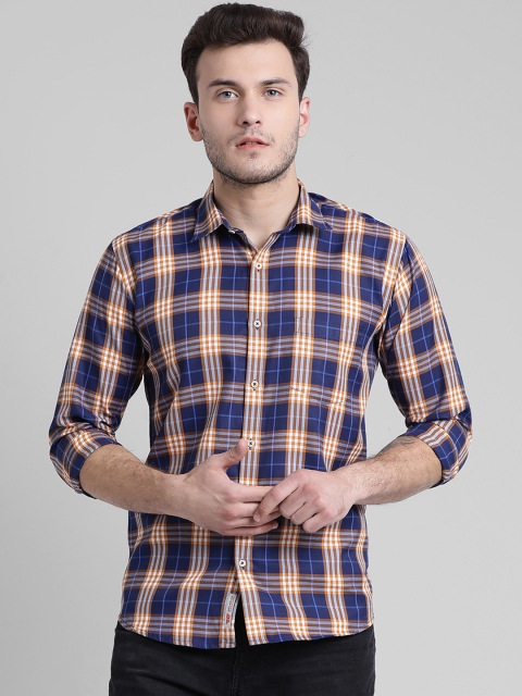 

Being Fab Men Navy Blue & Off-White Slim Fit Checked Casual Shirt