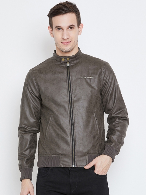

JUMP USA Men Olive Green Solid Lightweight Biker Jacket