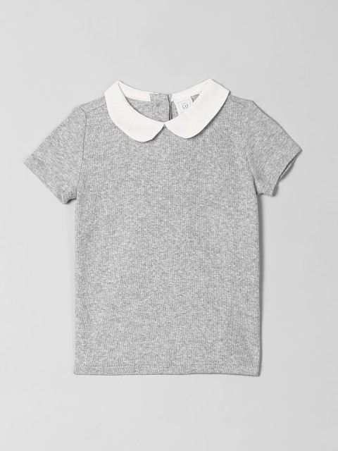 

GAP Girls Grey Peter Pan Collar Ribbed Top, Grey melange