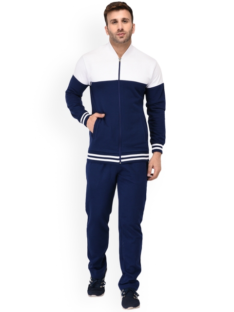 WILD WEST Men Blue & White Solid Tracksuit