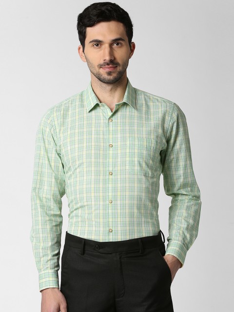 

Peter England Men Green Regular Fit Checked Formal Shirt