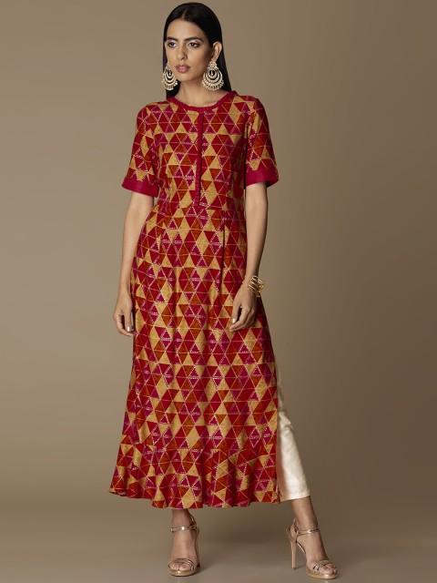

INDYA Women Orange Printed Anarkali Kurta