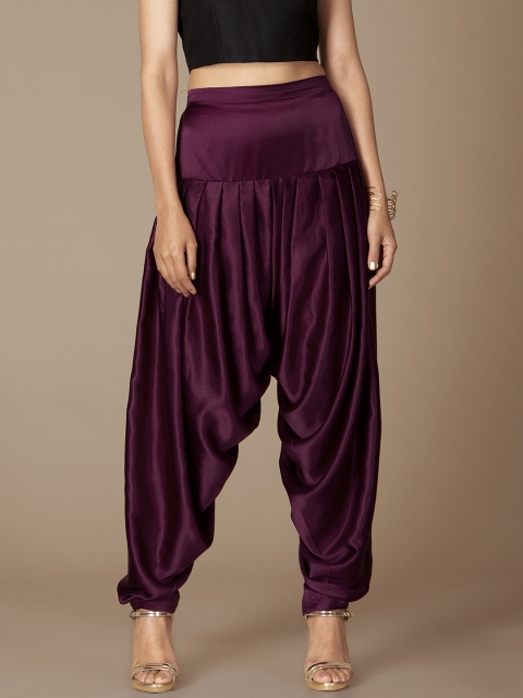 

INDYA Women Purple Loose Fit Solid Drop Crotch Trousers