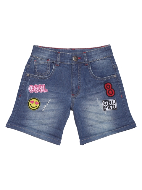 

612 league Girls Blue Washed Regular Fit Denim Shorts