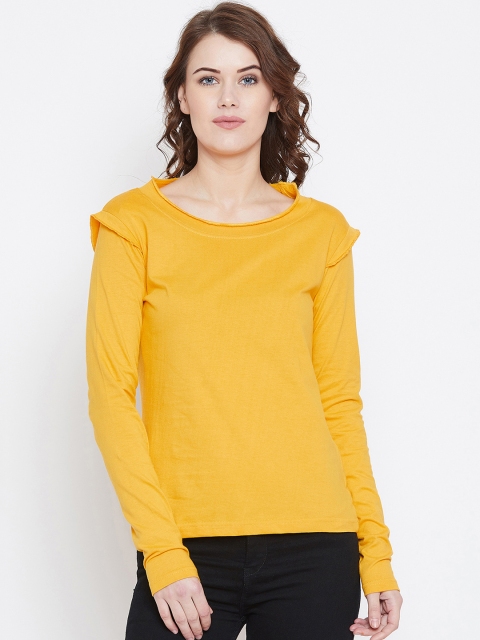 

The Dry State Women Yellow Solid Round Neck T-shirt