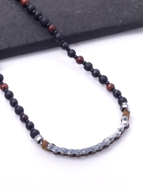 Dare by Voylla Men Black Alloy Silver-Plated Handcrafted Chain