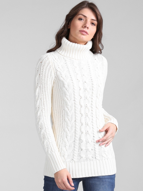 

GAP Women White Cable-Knit Turtleneck Tunic Sweater