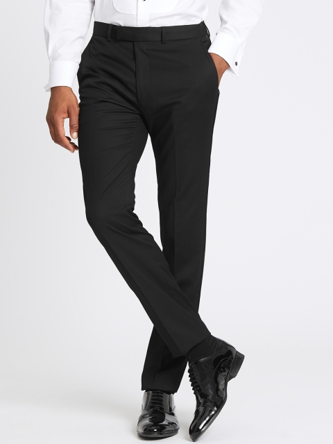 

Marks & Spencer Men Black Slim Fit Solid Formal Trousers