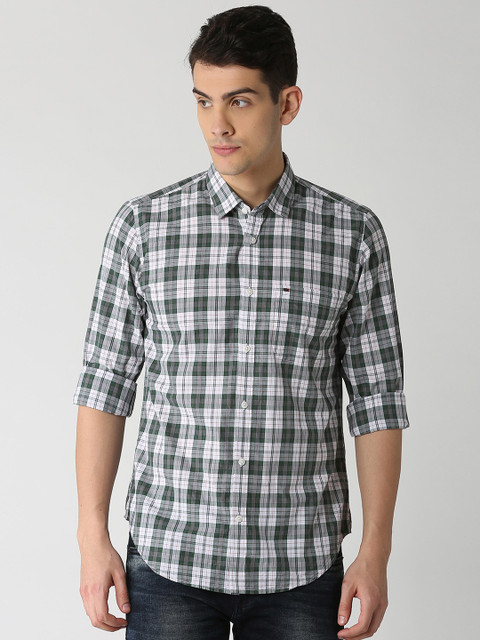 

Peter England Casuals Men Green & White Slim Fit Checked Casual Shirt