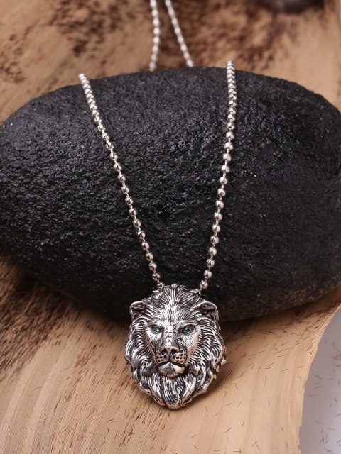 

Dare by Voylla Men Silver-Toned Lion Head Handcrafted Pendant with Chain