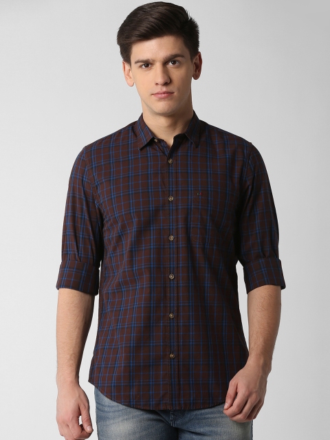 

Peter England Casuals Men Brown & Blue Slim Fit Checked Casual Shirt