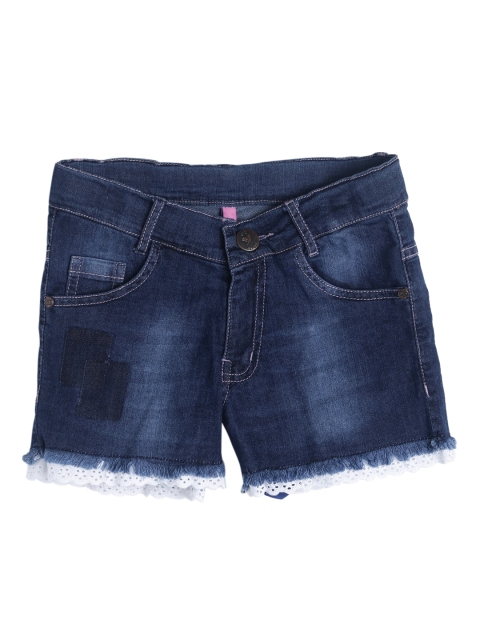 

612 league Girls Navy Blue Washed Regular Fit Denim Shorts