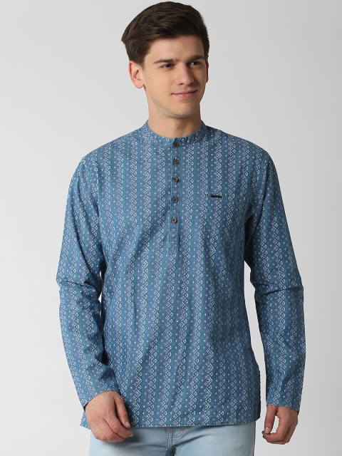 

Peter England Men Blue Printed Straight Kurta