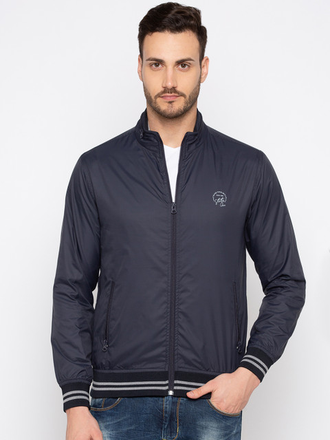 

Status Quo Men Navy Blue Solid Slim Fit Lightweight Bomber Jacket