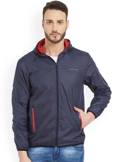

Status Quo Men Navy Blue Solid Lightweight Hooded Padded Jacket