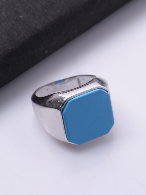 

Dare by Voylla Men Silver-Toned & Blue Stone-Studded Finger Ring
