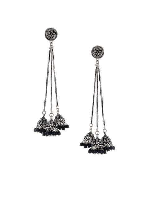 

Silvermerc Designs Black & Silver-Plated Oxidised Dome Shaped Jhumkas
