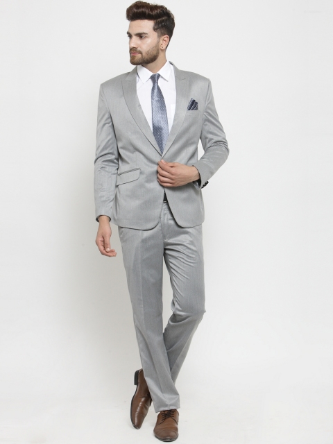 

LUXURAZI Men Grey Solid Slim Fit Suit