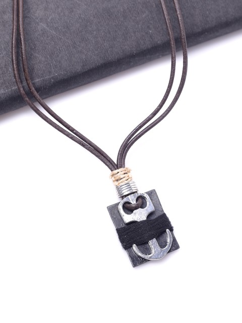 

Dare by Voylla Men Silver-Toned & Brown Rhodium-Plated Handcrafted Necklace