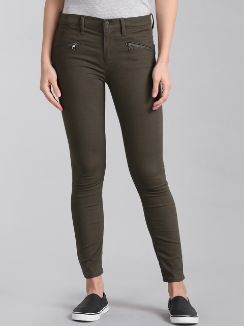 

GAP Women Olive Green Mid Rise True Skinny Zip Detail Jeans