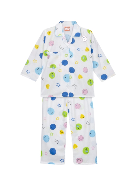 KID1 Boys White & Blue Printed Night suit KNW165BL