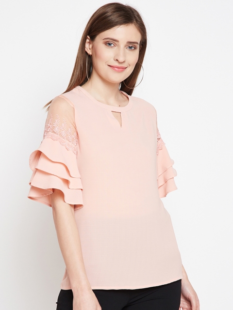 

Taanz Women Peach-Coloured Self Design A-Line Top