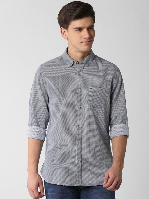 Peter England Casuals Men Blue & White Slim Fit Printed Casual Shirt