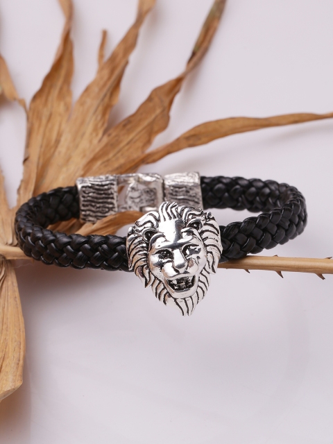 

Dare by Voylla Men Black Silver-Plated Oxidised Wraparound Bracelet