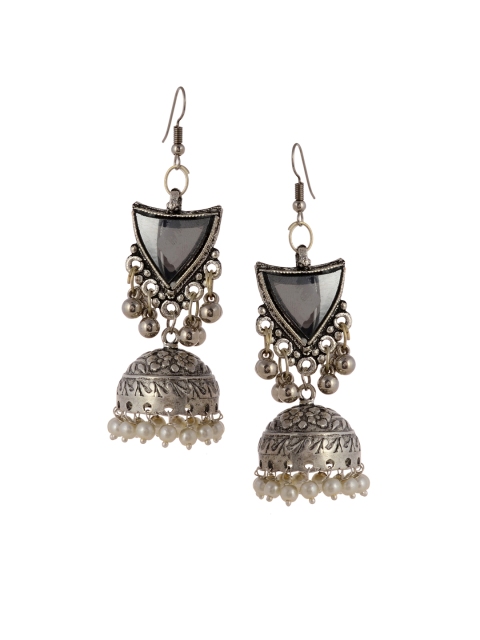 

Silvermerc Designs Silver-Plated White Dome Shaped Jhumkas