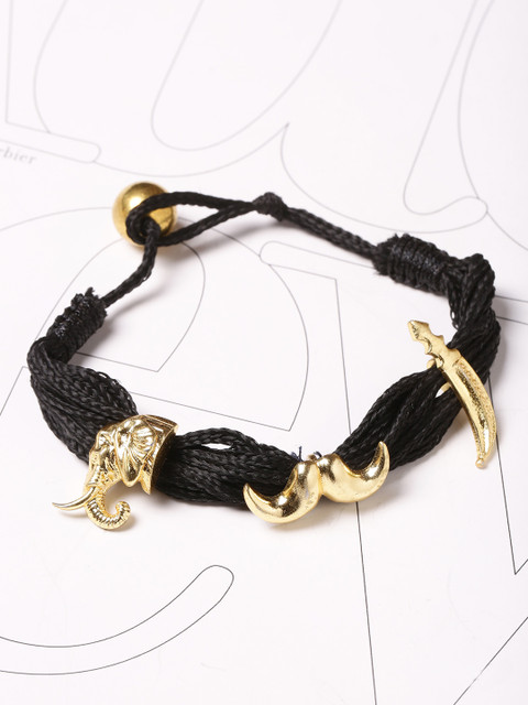 

Dare by Voylla Men Gold-Toned & Black Fabric Gold-Plated Handcrafted Charm Bracelet