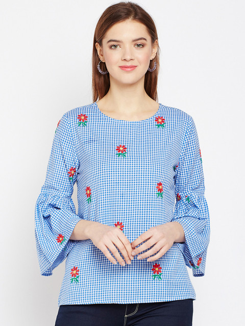 

Taanz Women Blue Embellished Styled Back Pure Cotton Top