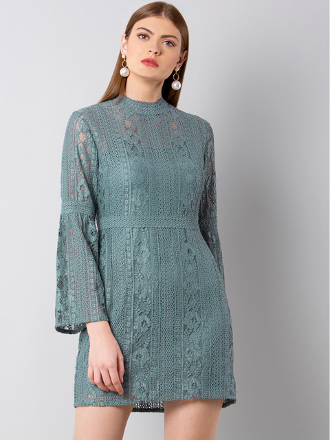 

FabAlley Women Green Self Design Fit and Flare Dress