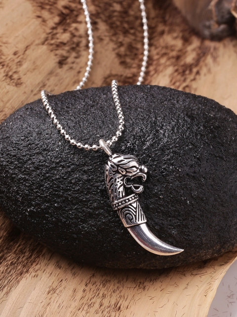 

Dare by Voylla Men Silver-Plated Engraved Handcrafted Pendant with Chain