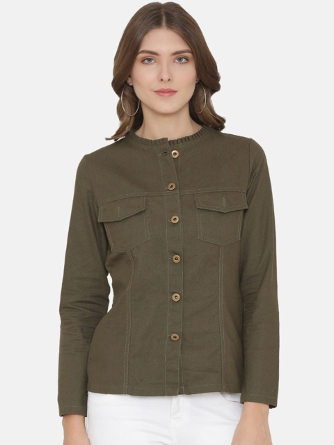 

Yaadleen Women Olive Green Solid Tailored Jacket