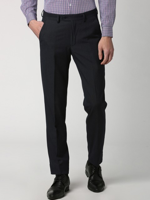 

Peter England Men Navy Blue Slim Fit Self Design Formal Trousers