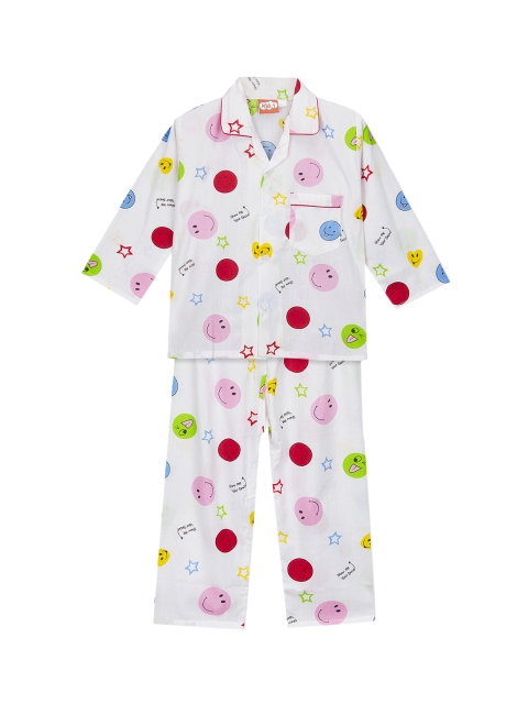 

KID1 Boys White & Pink Printed Night suit KNW165PI
