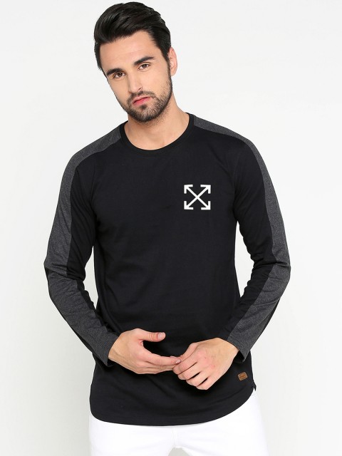 

Maniac Men's Solid Raglan Neck Black Cotton T-shirt