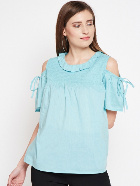 

Taanz Women Blue Solid A-Line Pure Cotton Top