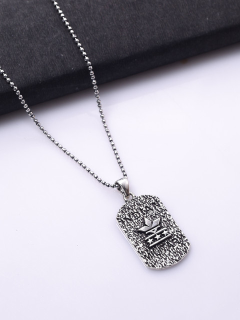 

Dare by Voylla Men Silver-Plated Engraved Oxidized Pendant with Chain